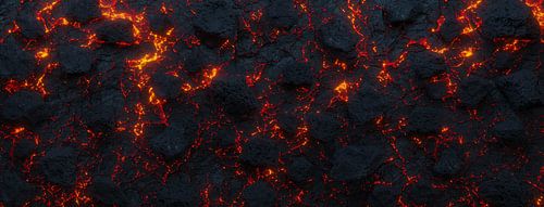 Gloeiend lavavlak met magma en lavastenen