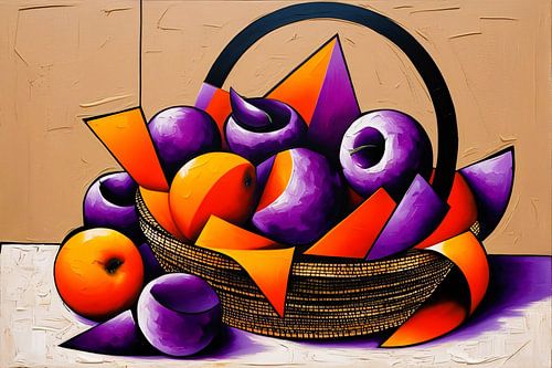 Kleurrijke moderne fruitmand schilderij
