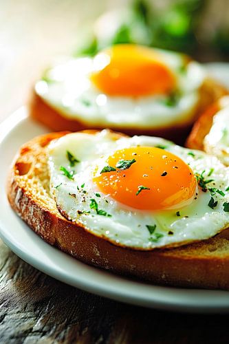 Gebakken ei op knapperig brood - een smakelijke traktatie