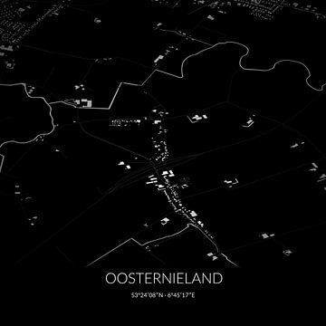 Zwart-witte landkaart van Oosternieland, Groningen. van Rezona