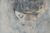 Elegant abstract portret in blauw, grijs en goud