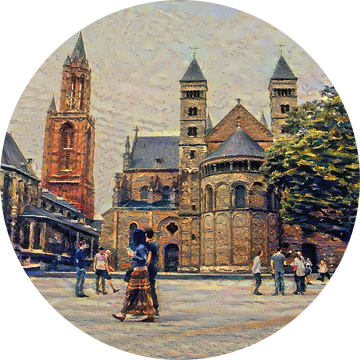 Middeleeuws Maastricht: Sint Servaasbasiliek en Sint-Janskerk op het Vrijthof van Slimme Kunst.nl