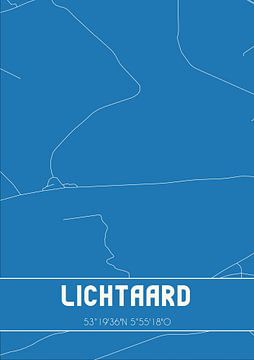 Blauwdruk | Landkaart | Lichtaard (Fryslan) van MijnStadsPoster
