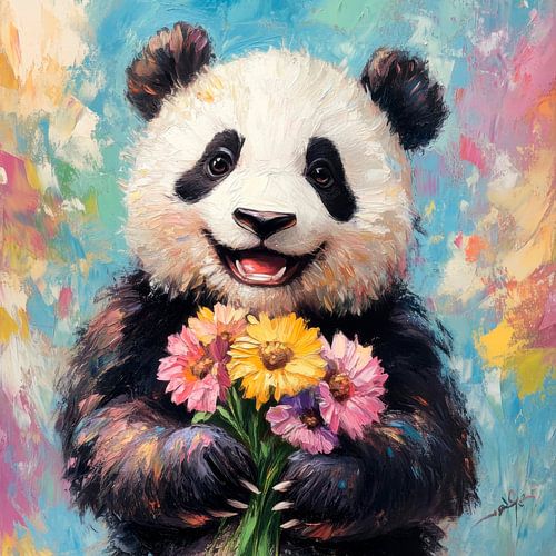 Panda met bloemen