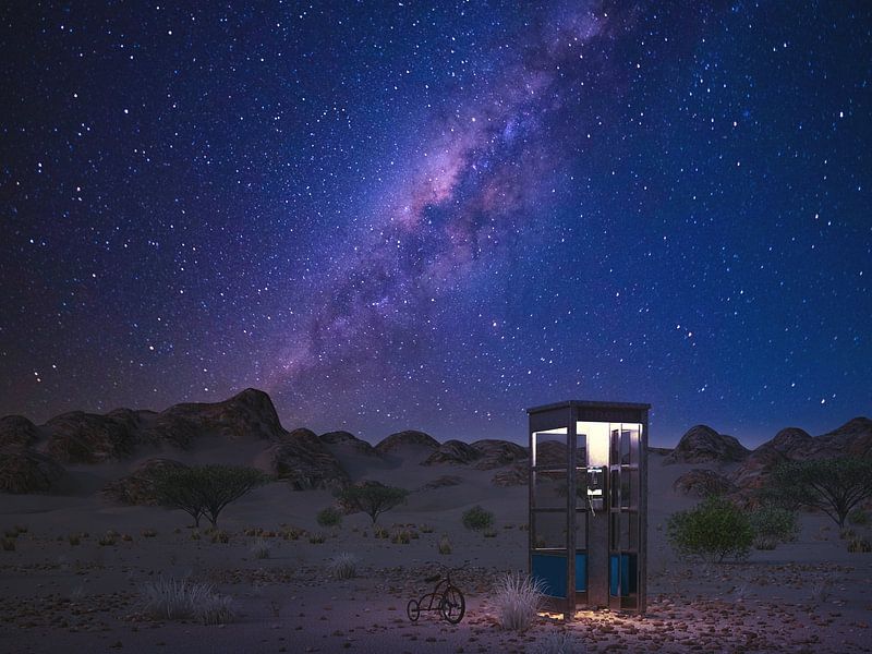 Une cabine téléphonique dans le désert par Arjen Roos