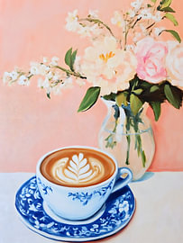 Cappuccino in de ochtend, koffie met bloemige toetsen
