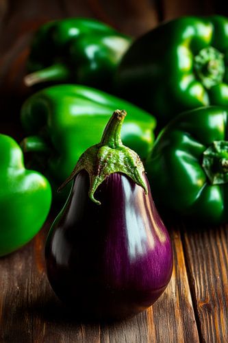 Aubergine voor groene paprika's
