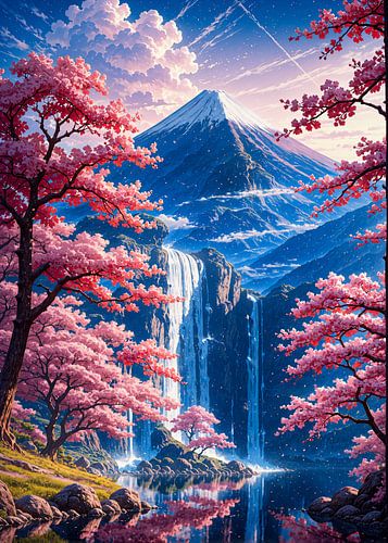 Kirschblüte Sakura Berg Fuji Japan Frühling Wasserfall