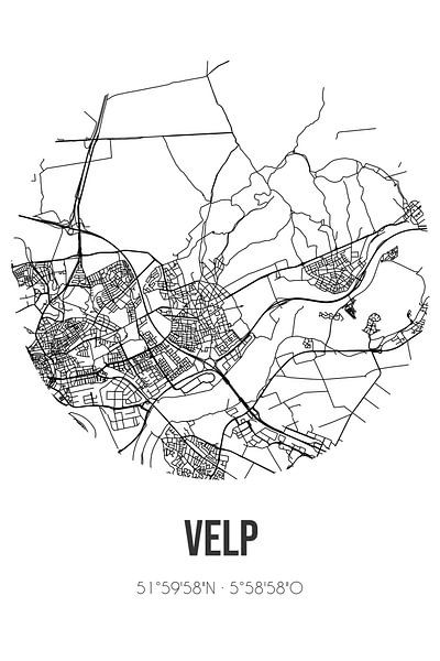 Velp (Gelderland) | Landkaart | Zwart-wit van Stad & Wand
