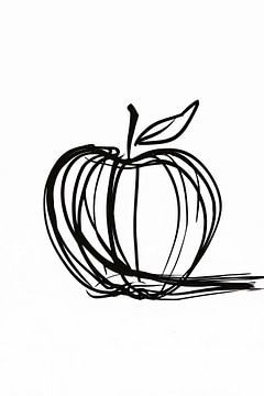 Einfache schwarze Linien Apfel Illustration von De Muurdecoratie