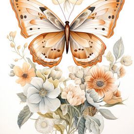 Vlinder met bloemen van IamHome Studio