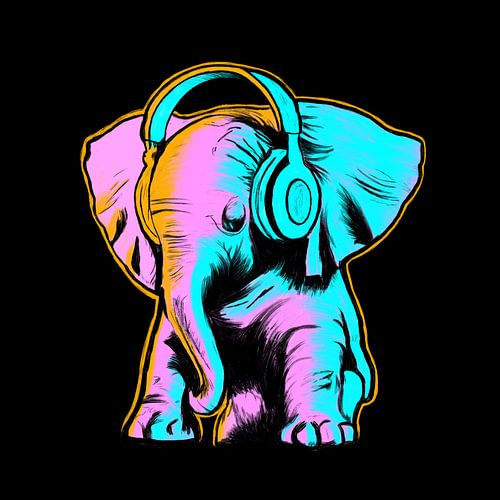 Baby olifant met koptelefoon op