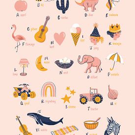 Alphabet poster nursery pink by Karin van der Vegt