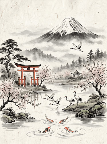 Japanse schilderij van de berg Fuji