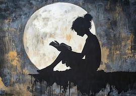 Buchleser | Lesenacht unter dem Mond von Blickfänger Gemälde
