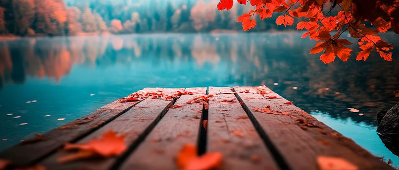 Autumnal wooden platform by the lake by Poster Art Shop