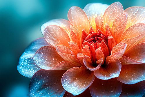 Hyperrealistische bloem met dauwdruppels