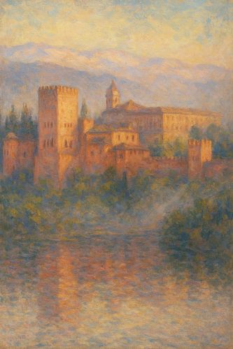 Granada Alhambra Palace & Mountains – Romantic Moorish Fortress Art