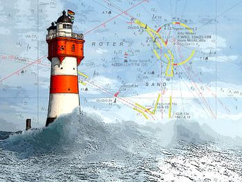 Leuchtturm Roter Sand und Seekarte