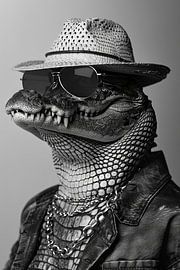 Stylised portrait of a crocodile in a leather jacket and sunglasses by Poster Art Shop