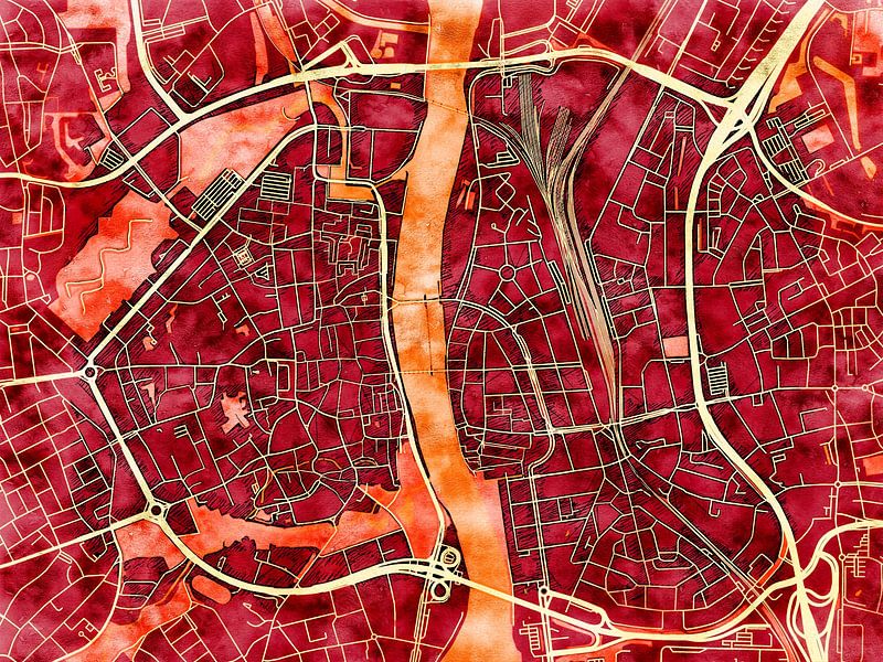 Map of Maastricht with the style 'Amber Autumn' by Maporia
