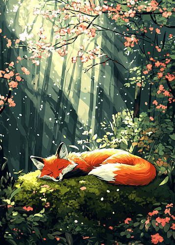 Slapende vos in het lentebos