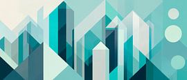 Geometrisch stadslandschap in minttinten van Poster Art Shop