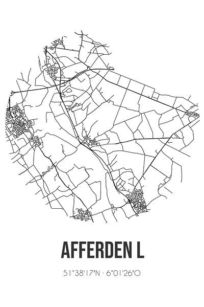 Afferden L (Limburg) | Map | Black and white by Prints of Place