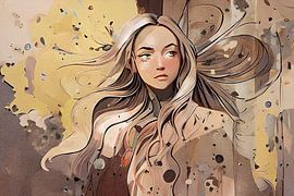 Landscape portrait woman in mocha and soft yellow by Emiel de Lange