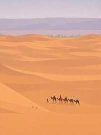 A camel caravan in the desert