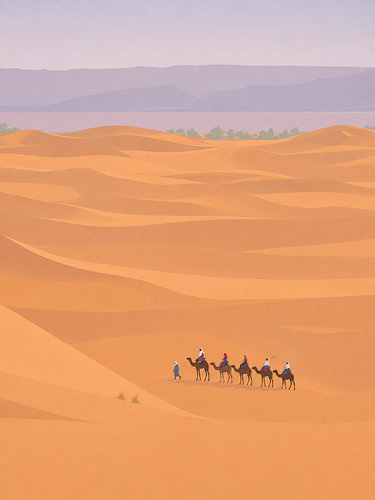 Kamelen karavaan in de woestijn