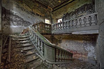 Urbex abandoned castle stairs in heavy decay. by Dyon Koning