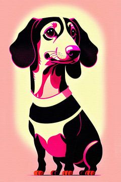 Poster art stil dachshund rosa gelb von Maud De Vries