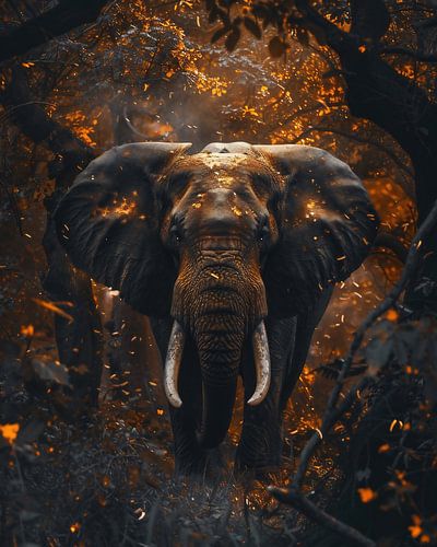 Elephant in the autumn forest