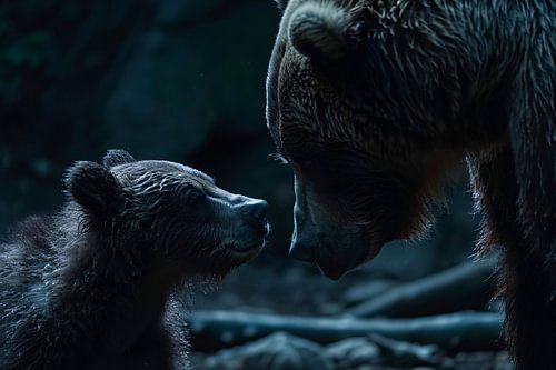 Moederbeer en jong in het bos