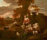 Herderin en herderin met schapen en geiten, Simon van der Does, Simon van der Does van Meesterlijcke Meesters thumbnail