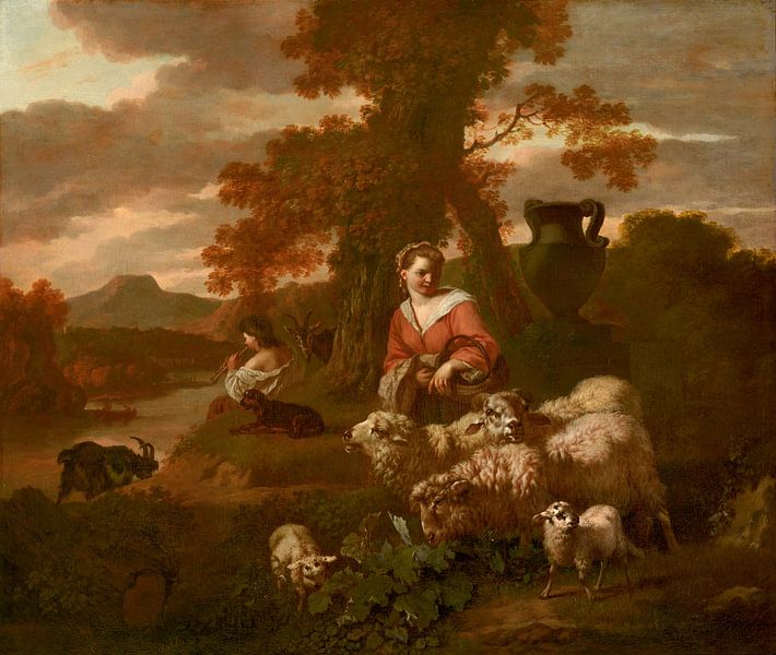 Herderin en herderin met schapen en geiten, Simon van der Does, Simon van der Does van Meesterlijcke Meesters