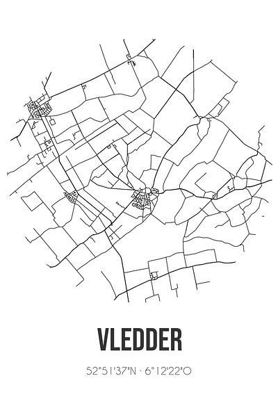 Vledder (Drenthe) | Map | Black and white by Prints of Place