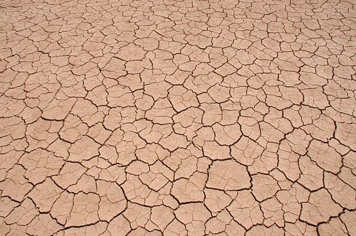 Gebarsten klei in droge rivierbedding