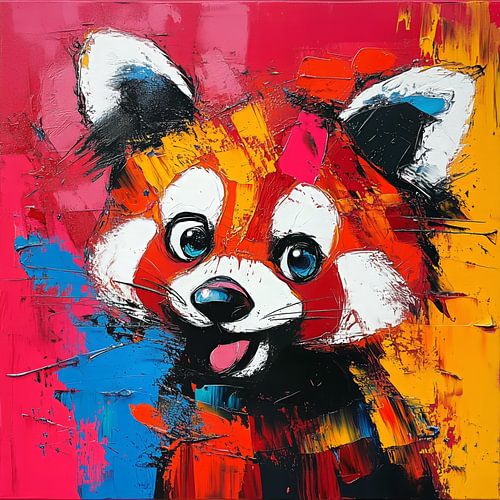 Vrolijke Rode Panda in Kleurrijke Stijl