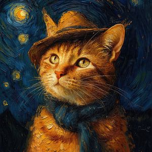 Katze mit Hut Posterdruck, inspiriert von van Gogh