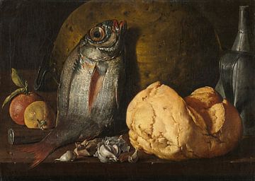 Stilleven met vis, brood en ketel, Luis Meléndez