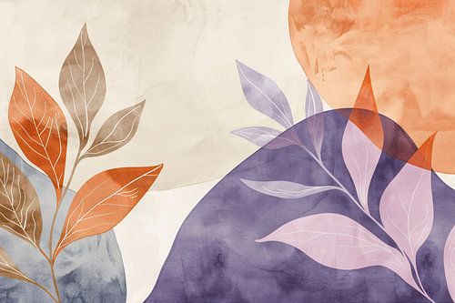 Abstracte Waterverf Bladeren in Warme Tinten