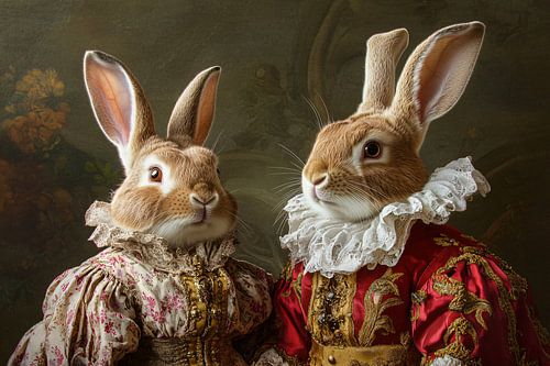 Portretten van konijnen in kostuum