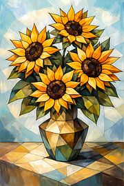Zonnebloemen in vaas van Linda de Klein