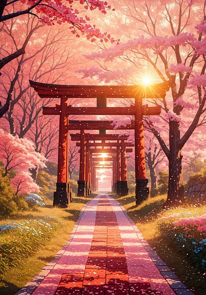 Japanisches Torii Tor Kirschblüte Sakura Japan von Ruzerin