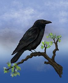 Raven on a branch Digital painting by Bianca Wisseloo