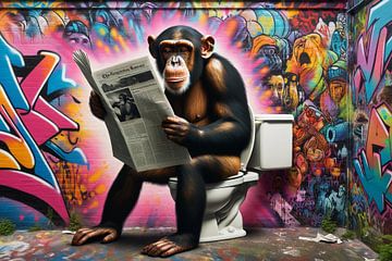 Chimpansee lezen in een stedelijke omgeving van artefacti