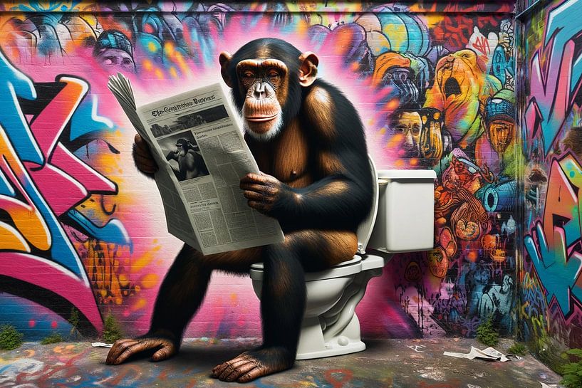 Reading chimpanzee in an urban setting by artefacti