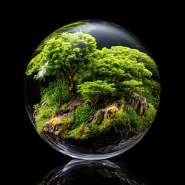 Green tree on rocks in a glass ball by TheXclusive Art